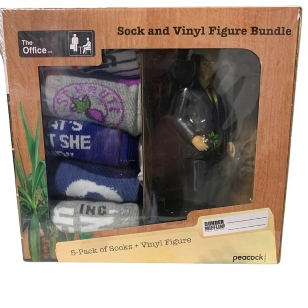 The Office 5 Pack Crew Socks‎ Bundle Gift Pack w/ Dwight Shrute Vinyl Figure New